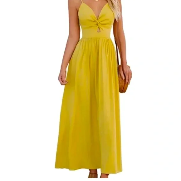Cupshe X Iskra Front Twist & Keyhole Maxi Dress - Yellow,L